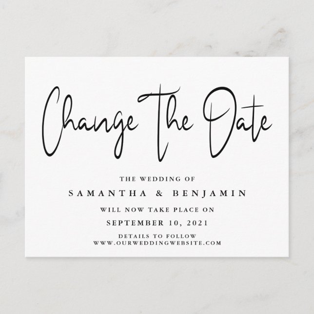 Minimalist Elegant Wedding Change The Date Announcement Postcard (Front)