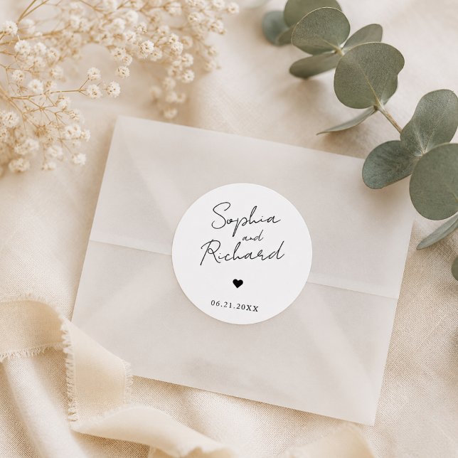 Minimalist Elegant Wedding Classic Round Sticker (Creator Uploaded)