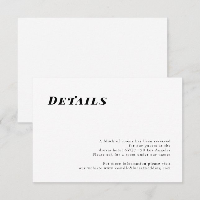 Minimalist Elegant Wedding Details card (Front/Back)