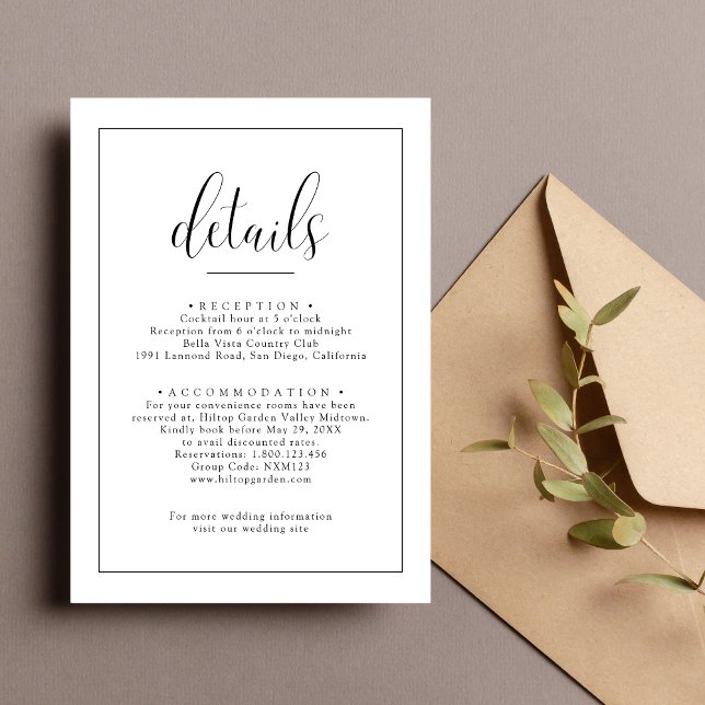 Minimalist Elegant Wedding Details Enclosure Card (Minimalist elegant details card keeps guests informed while adding refined wedding style)