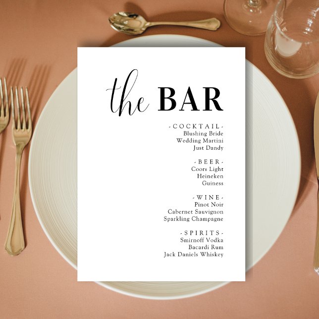Minimalist Elegant Wedding Drinks Bar Menu Cards (Creator Uploaded)