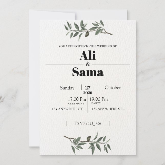  Minimalist Elegant Wedding Invitation | Modern (Front)