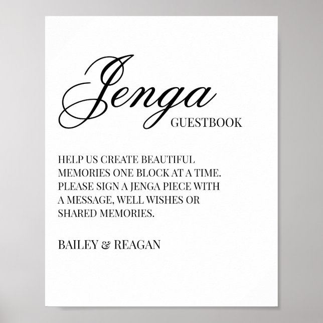 Minimalist Elegant Wedding Jenga Guestbook Sign (Front)