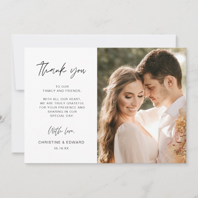 Minimalist, Elegant Wedding Thank You Photo Card (Front)