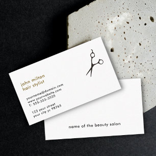 Minimalist Elegant White Black Scissor Hair Stylis Business Card
