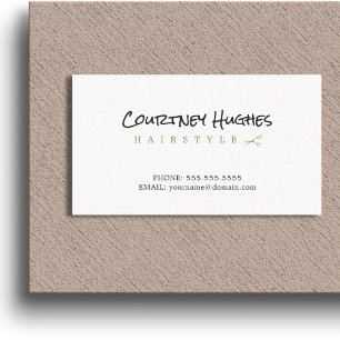 Minimalist Elegant White Faux Gold Hairdresser Business Card