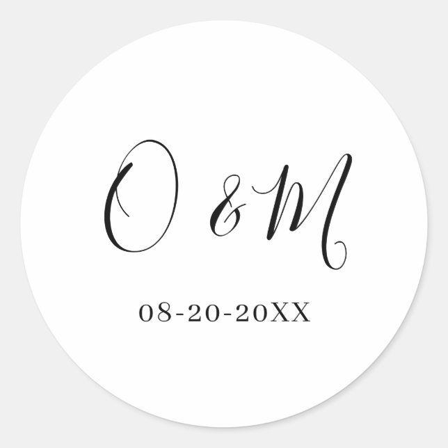 Minimalist Elegant White Monogram Classic Wedding Round Sticker (Front)