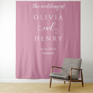 Minimalist Elegant White Pink Wedding Banner Tapestry