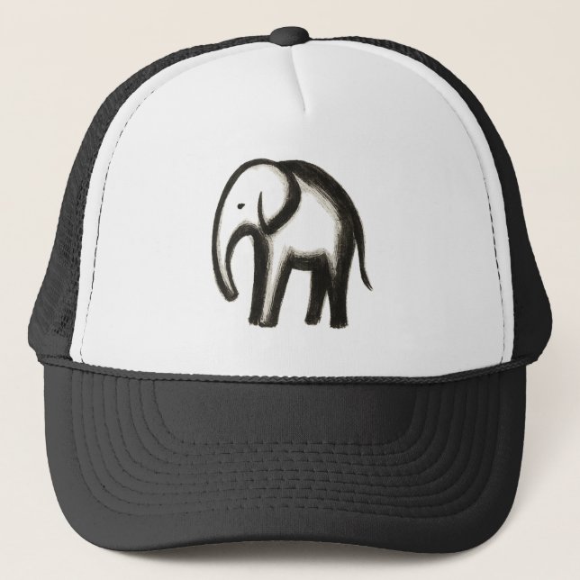 Minimalist Elephant – Bold Ink Animal Design on  Trucker Hat (Front)
