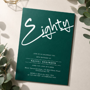 Minimalist Emerald Green 80th Birthday Party Invitation
