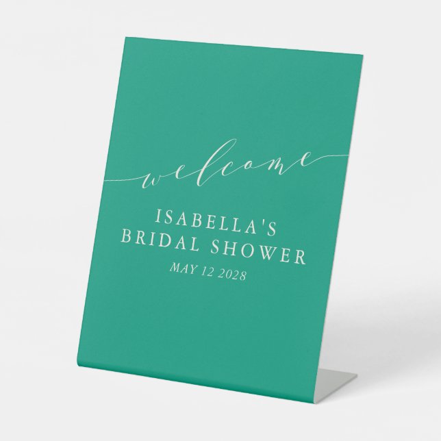 Minimalist Emerald Green Bridal Shower Welcome   Pedestal Sign (Front)