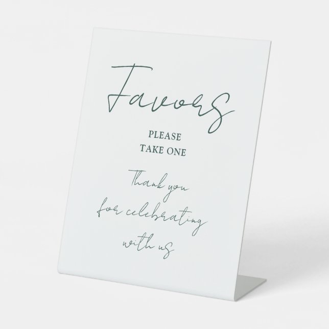 Minimalist Emerald Green Elegant Script Favours Pedestal Sign (Front)