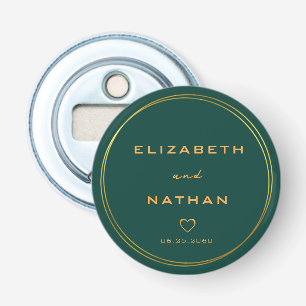Minimalist Emerald Green & Gold Floral Wedding Bottle Opener