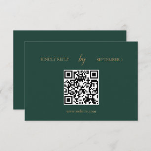 Minimalist Emerald Green Gold QR Code Wedding RSVP