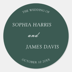 Minimalist Emerald Green Modern Elegant Wedding  Classic Round Sticker