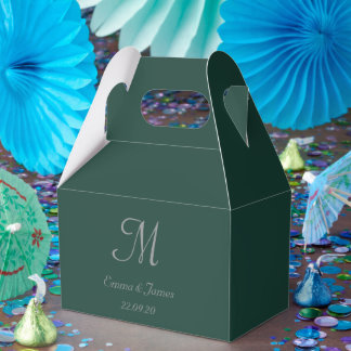 Minimalist Emerald Green Monogram Script Wedding Favor Box