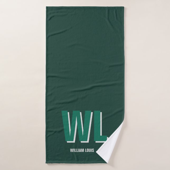 Minimalist Emerald Green Personalized Monogram  (Serviette de bain)