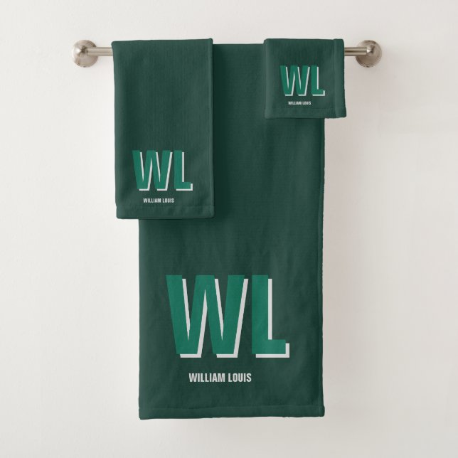 Minimalist Emerald Green Personalized Monogram  Bath Towel Set (Insitu)