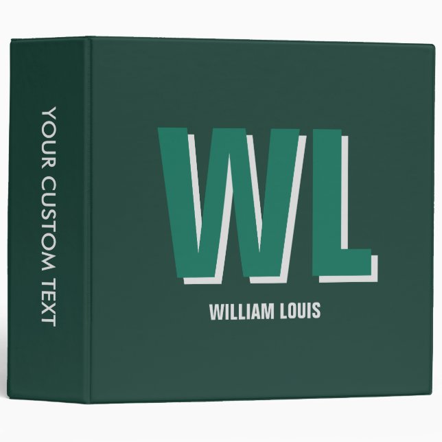 Minimalist Emerald Green Personalized Monogram  Binder (Front/Spine)