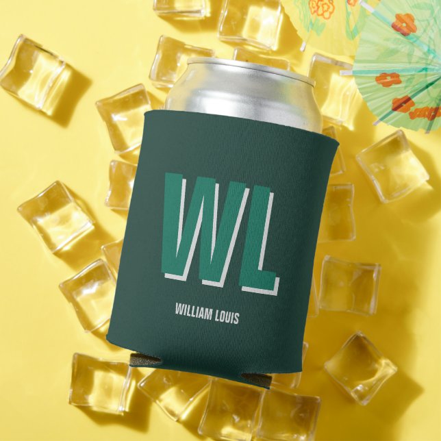 Minimalist Emerald Green Personalized Monogram  Can Cooler (In Situ Summer)