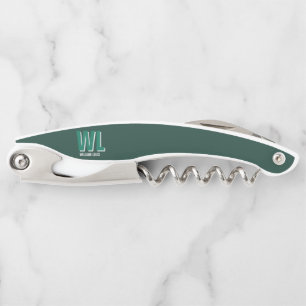 Minimalist Emerald Green Personalized Monogram Corkscrew