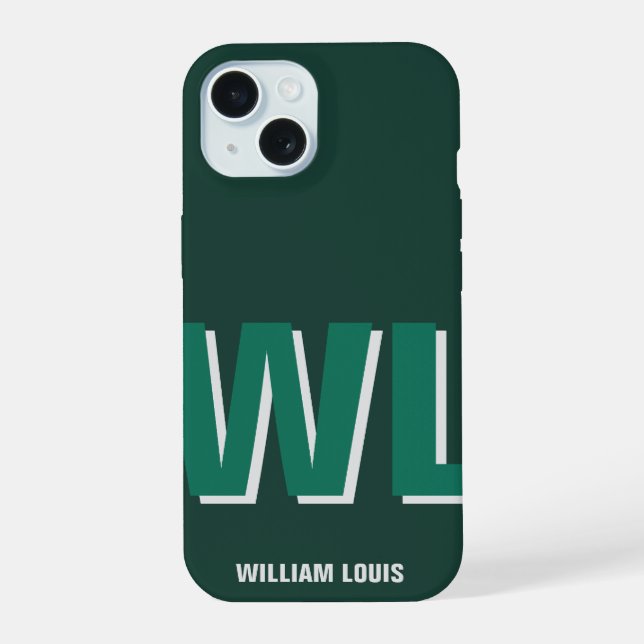 Minimalist Emerald Green Personalized Monogram  iPhone 15 Case (Back)