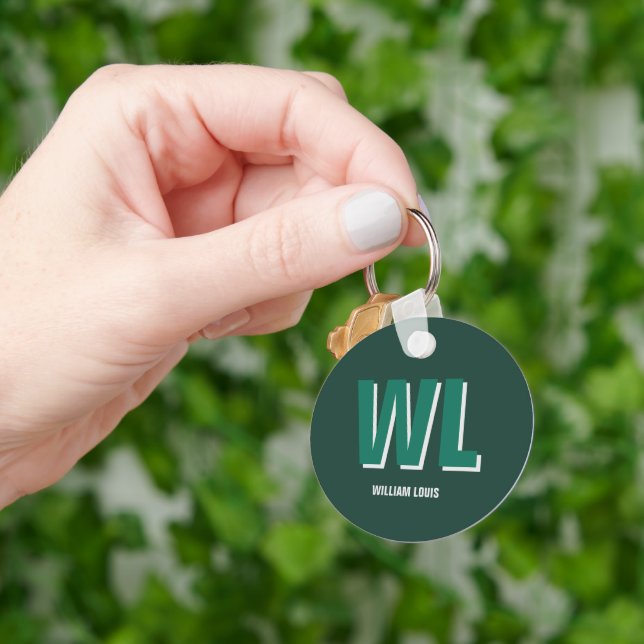 Minimalist Emerald Green Personalized Monogram  Keychain (Hand)