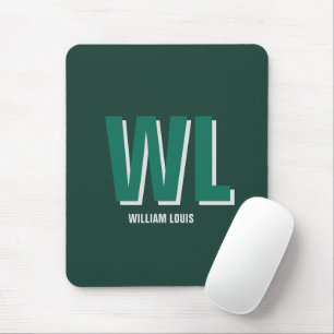 Minimalist Emerald Green Personalized Monogram  Mouse Pad