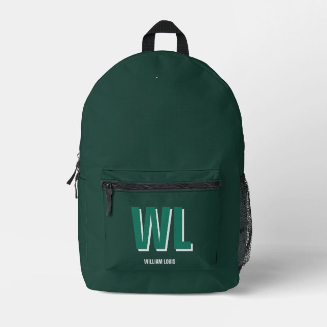 Minimalist Emerald Green Personalized Monogram  Printed Backpack (Front)
