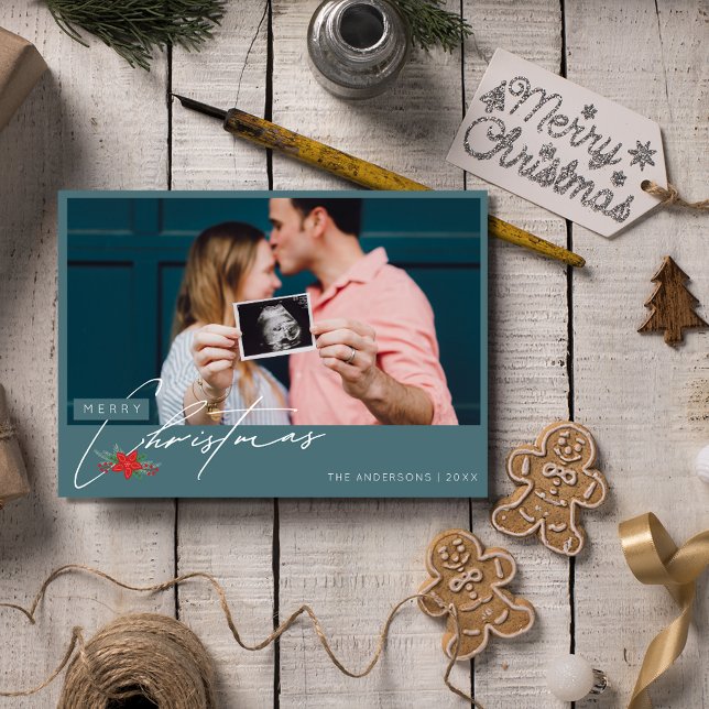 Minimalist Emerald Green Photo Christmas  Holiday Card (Minimalist Emerald Green Photo Christmas Holiday Card)