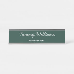 Minimalist Emerald Green Professional Simple Desk Name Plate