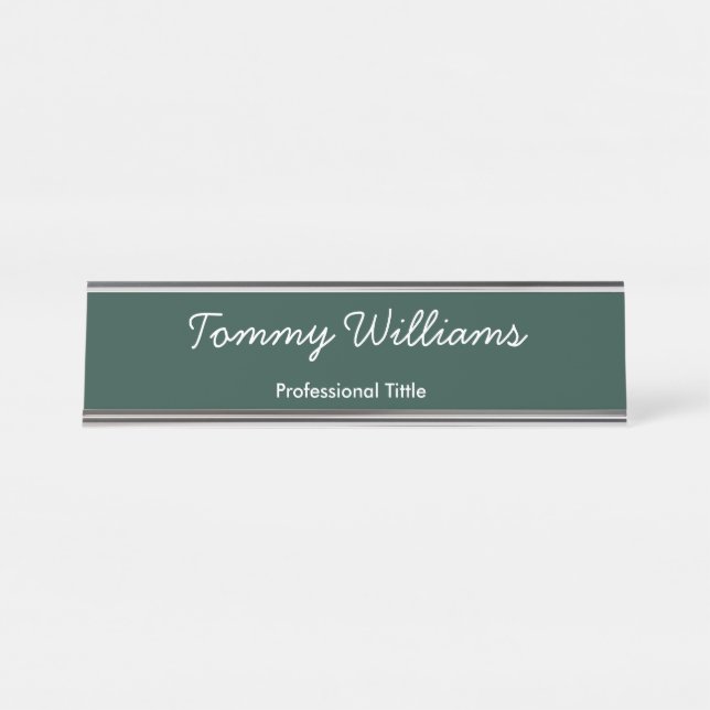 Minimalist Emerald Green Professional Simple Desk Name Plate (Front)