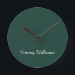 Minimalist Emerald Green Professional Simple Round Clock<br><div class="desc">These simple,  minimalist can be personalised to include a name or any text of your choice. If you don't want any text and would prefer just a blank,  then you can simply delete the text.</div>