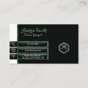 Minimalist Emerald Green Script Artistic Monogram Business Card