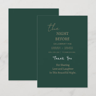 Minimalist Emerald Green the Night Before Wedding  Thank You Card