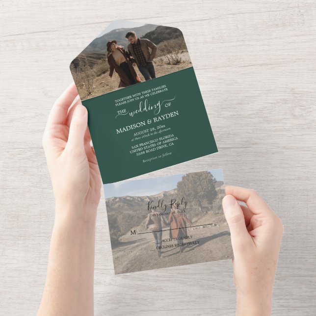 Minimalist Emerald Green Wedding All In One Invitation (Tearaway)