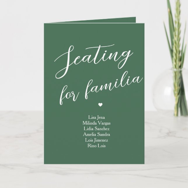 Minimalist Emerald Green Wedding Seating Family Invitation (Front)