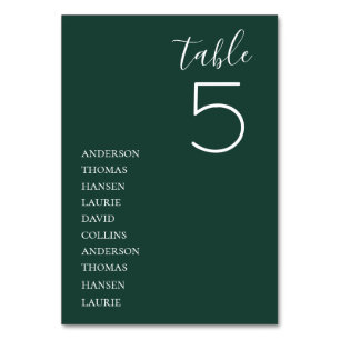 Minimalist Emerald Green Wedding Table Number