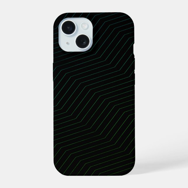 Minimalist Emerald & Teal Zig-Zag Modern Geometric iPhone 15 Case (Back)