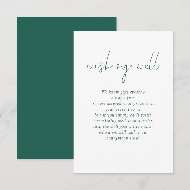 Minimalist Emerald Text Wedding Wishing Well Enclosure Card (Front/Back)