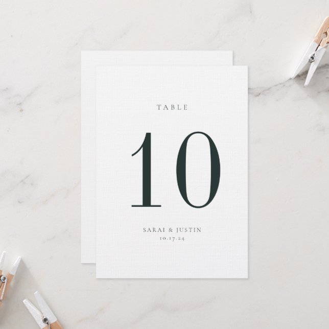 Minimalist Emerald Wedding Table Number Card (Front/Back In Situ)