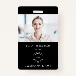 Minimalist Employee Photo ID Name Logo Black Badge