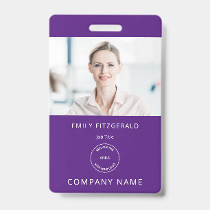Minimalist Employee Photo ID Name Logo Purple Badge