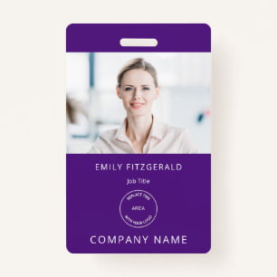 Minimalist Employee Photo ID Name Logo Purple Badge