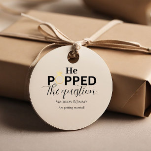 Minimalist Engagement party he popped the question Favour Tags