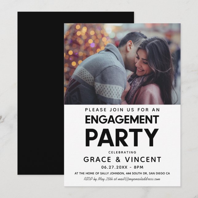 Minimalist Engagement party photo invitation (Front/Back)