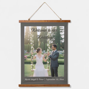Minimalist Espresso 26x36 Photo Wedding Welcome Hanging Tapestry