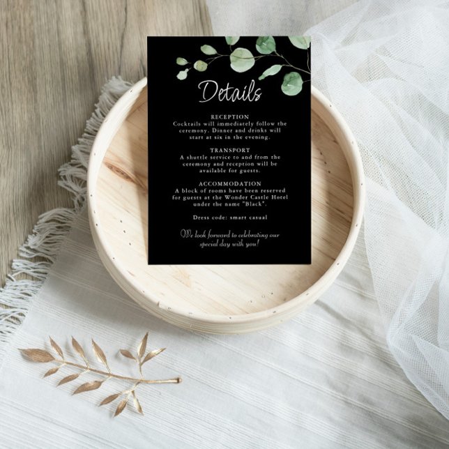 Minimalist Eucalyptus Black Wedding Details  Enclosure Card (Creator Uploaded)