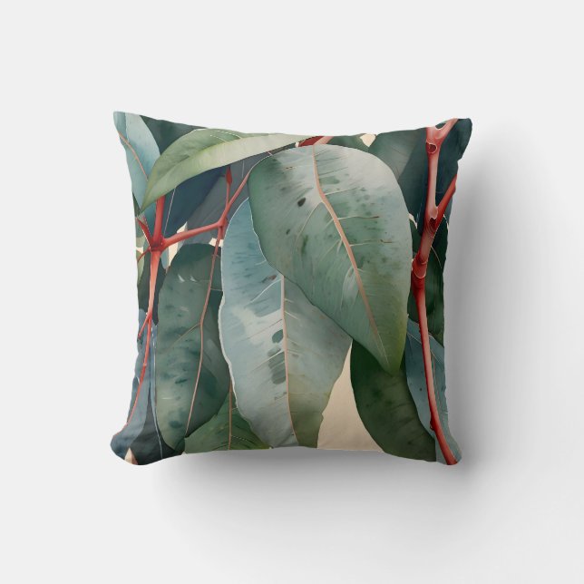 Minimalist Eucalyptus Botanical Art Throw Pillow (Front)