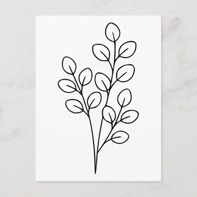 Minimalist Eucalyptus Botanical Line Art Postcard (Front)